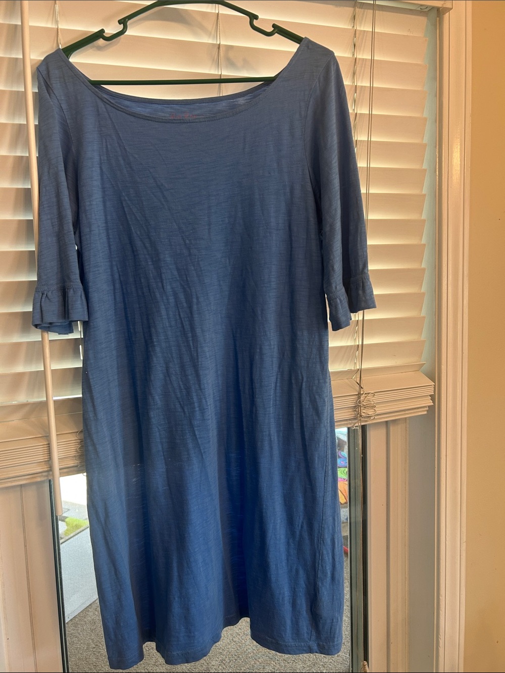 Lilly Pulitzer Blue Midi Shift Dress with Elbow Ruffle Sleeves